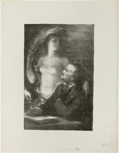 The Muse by Henri Fantin-Latour, created 1886, in Lithograph in black with scraping on stone on ivory wove paper. Download this artwork as a high-resolution wal — Illustration Wallpaper