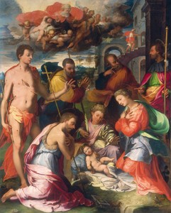 The Nativity by Perino del Vaga, created 1534, in oil on panel transferred to canvas. Download this artwork as a high-resolution wallpaper for desktop, tablet, — Perino del Vaga Wallpaper