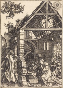 The Nativity by Albrecht Dürer, created c. 1502/1504, in woodcut on laid paper. Download this artwork as a high-resolution wallpaper for desktop, tablet, or mob — Albrecht Dürer Wallpaper