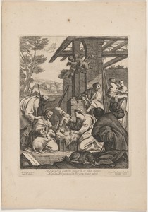 The Nativity by François Perrier, created 1633, in etching with engraving on laid paper. Download this artwork as a high-resolution wallpaper for desktop, table — François Perrier Wallpaper