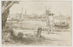 The Omval by Rembrandt van Rijn, created 1645, in paper; ink; pen; etching; drypoint. Download this artwork as a high-resolution wallpaper for desktop, tablet, — Rembrandt van Rijn Wallpaper