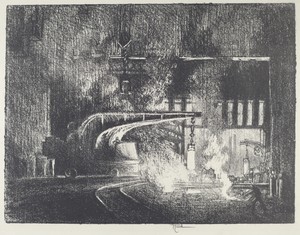 The Perambulator by Joseph Pennell, created 1916, in lithograph. Download this artwork as a high-resolution wallpaper for desktop, tablet, or mobile. — Art Picture