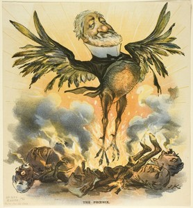 The Phoenix, from Puck by Joseph Keppler, created 1890, in Color lithograph on newsprint. Download this artwork as a high-resolution wallpaper for desktop, tabl — Joseph Keppler Wallpaper