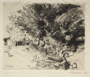 The Pit by Auguste Louis Lepère, created 1911, in etching. Download this artwork as a high-resolution wallpaper for desktop, tablet, or mobile. — Auguste Louis Lepère Wallpaper