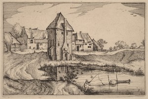 The Pond by Claes Jansz. Visscher (II), created published 1612, in etching. Download this artwork as a high-resolution wallpaper for desktop, tablet, or mobile.