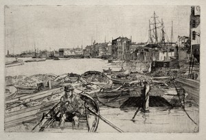 The Pool by James McNeill Whistler, created 1859, in etching. Download this artwork as a high-resolution wallpaper for desktop, tablet, or mobile. — Art Wallpaper