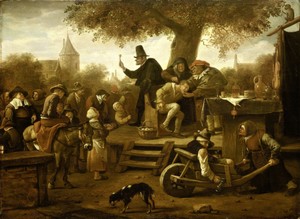 The quack by Jan Havicksz. Steen, created 1650 - 1660, in panel; oil paint (paint). Download this artwork as a high-resolution wallpaper for desktop, tablet, or — Jan Havicksz. Steen Wallpaper