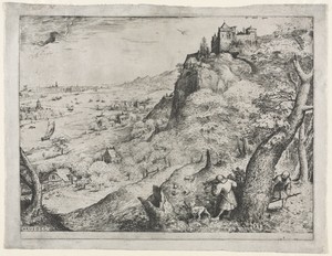 The Rabbit Hunt by Pieter Bruegel, created 1560, in etching. Download this artwork as a high-resolution wallpaper for desktop, tablet, or mobile.