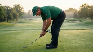 Nick Price studia attentamente il putt in una mattina tranquilla.
