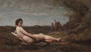The Repose by Jean-Baptiste-Camille Corot, created 1860, reworked c. 1865/1870, in oil on canvas. Download this artwork as a high-resolution wallpaper for deskt — Jean-Baptiste-Camille Corot Wallpaper