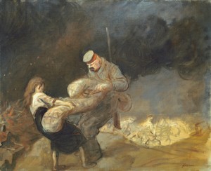 The Requisition by Jean-Louis Forain, created c. 1919, in oil on canvas. Download this artwork as a high-resolution wallpaper for desktop, tablet, or mobile. — Jean-Louis Forain Wallpaper