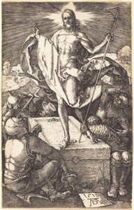 The Resurrection by Albrecht Dürer, created 1512, in engraving on laid paper. Download this artwork as a high-resolution wallpaper for desktop, tablet, or mobil — Art Wallpaper