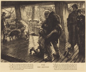 The Return by James Tissot, created 1882, in etching on laid paper. Download this artwork as a high-resolution wallpaper for desktop, tablet, or mobile. — James Tissot Wallpaper