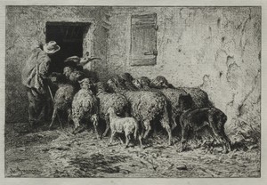 The Return by Charles Emile Jacque, created 1864, in etching and drypoint. Download this artwork as a high-resolution wallpaper for desktop, tablet, or mobile. — Charles Emile Jacque Wallpaper
