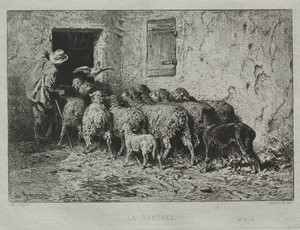 The Return by Charles Emile Jacque, created 1864, in etching. Download this artwork as a high-resolution wallpaper for desktop, tablet, or mobile. — Charles Emile Jacque Wallpaper