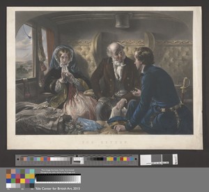 The Return (First Class) by William Henry Simmons, in Hand-colored etching, stipple engraving, and line engraving on thick, slightly textured, cream wove paper. — William Henry Simmons Wallpaper