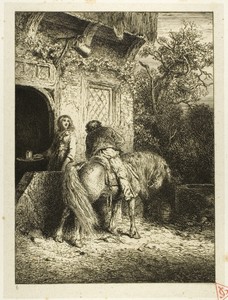 The Rider by Charles Emile Jacque, created 1845, in Etching on cream China paper laid down on ivory wove paper. Download this artwork as a high-resolution wallp — Illustration Wallpaper