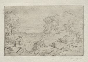 The Rocks by Alphonse Legros, created c. 1857–1911, in etching. Download this artwork as a high-resolution wallpaper for desktop, tablet, or mobile. — Alphonse Legros Wallpaper