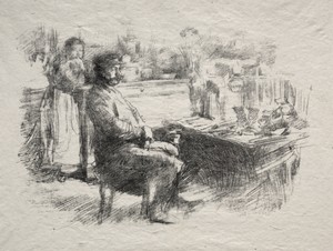 The Shoemaker by James McNeill Whistler, created 1896, in lithograph. Download this artwork as a high-resolution wallpaper for desktop, tablet, or mobile. — Painting Picture
