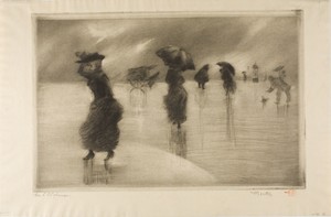 The Shower by Henri Boutet, created n.d., in Aquatint and drypoint on cream wove paper. Download this artwork as a high-resolution wallpaper for desktop, tablet — Henri Boutet Wallpaper