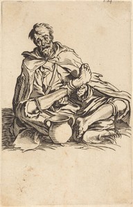 The Sick Man by Jacques Callot, created c. 1622, in etching on laid paper. Download this artwork as a high-resolution wallpaper for desktop, tablet, or mobile. — Jacques Callot Wallpaper