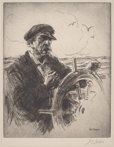 The Skipper by Dwight Case Sturges, in etching. Download this artwork as a high-resolution wallpaper for desktop, tablet, or mobile. — Dwight Case Sturges Wallpaper