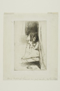 The Slipper by James McNeill Whistler, created 1859, in Etching and drypoint with foul biting in black ink on cream Japanese paper. Download this artwork as a h — Illustration Wallpaper