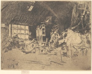 The Smithy by James McNeill Whistler, created 1880, in etching and drypoint in black on laid paper. Download this artwork as a high-resolution wallpaper for des — Painting Picture