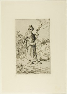 The Spinner by Jean François Millet, created 1868–69, in Etching and drypoint on ivory laid paper. Download this artwork as a high-resolution wallpaper for desk — Illustration Wallpaper