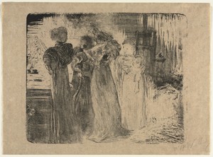 The Studio by Edouard Vuillard, created c. 1895, in lithograph. Download this artwork as a high-resolution wallpaper for desktop, tablet, or mobile. — Edouard Vuillard Wallpaper