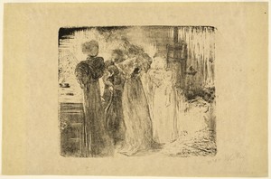 The Studio by Édouard Jean Vuillard, created c. 1895, in Lithograph on tan wove China paper. Download this artwork as a high-resolution wallpaper for desktop, t — Illustration Wallpaper