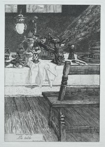The Table by Félix Bracquemond, created 1868, in etching. Download this artwork as a high-resolution wallpaper for desktop, tablet, or mobile. — Henri Leys (baron) Wallpaper