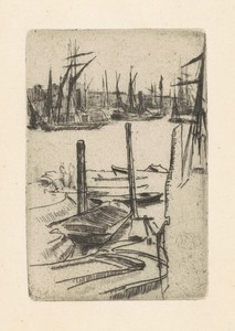 The Tiny Pool by James McNeill Whistler, created 1876/1878, in etching and drypoint in black on laid paper. Download this artwork as a high-resolution wallpaper — Art Picture