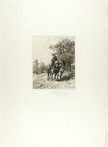 The Towpath by Charles Emile Jacque, created c. 1864, in Etching on light gray China paper laid down on ivory wove paper. Download this artwork as a high-resolu — Illustration Wallpaper