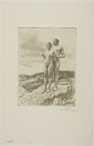 The Two by Anders Zorn, created 1916, in Etching on ivory laid paper. Download this artwork as a high-resolution wallpaper for desktop, tablet, or mobile. — Anders Zorn Wallpaper