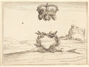 The Two Crowns by Jacques Callot, created 1628, in etching on laid paper. Download this artwork as a high-resolution wallpaper for desktop, tablet, or mobile. — Jacques Callot Wallpaper