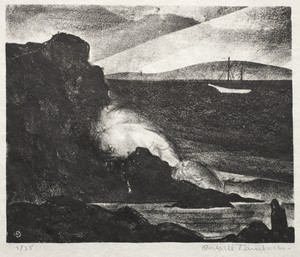 The Wave by Russell T. Limbach, created c. 1927, in lithograph. Download this artwork as a high-resolution wallpaper for desktop, tablet, or mobile. — Russell T. Limbach Wallpaper