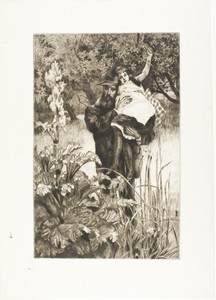 The Widower by James Tissot, created 1877, in Etching and drypoint on ivory laid paper. Download this artwork as a high-resolution wallpaper for desktop, tablet