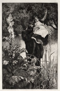 The Widower by James Tissot, created 1877, in etching and drypoint. Download this artwork as a high-resolution wallpaper for desktop, tablet, or mobile. — Art Picture
