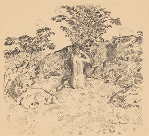 The Wild Cherry Tree by Childe Hassam, created 1918, in lithograph in black on wove paper. Download this artwork as a high-resolution wallpaper for desktop, tab
