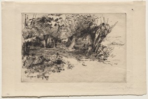The Willows by Francis Seymour Haden, created 1877, in drypoint. Download this artwork as a high-resolution wallpaper for desktop, tablet, or mobile. — Francis Seymour Haden Wallpaper