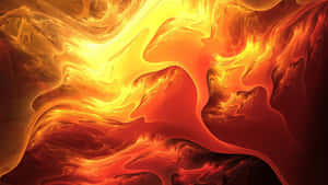 Opera d'arte digitale astratta di fiamme liquide arancioni, gialle e rosse vorticose