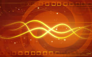 Abstrakter digitaler Hintergrund mit leuchtenden goldenen Wellen und orangefarbenen Farbverläufen.