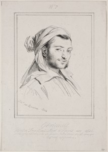 Théodore Géricault by Achille Devéria, created 1824, in lithograph. Download this artwork as a high-resolution wallpaper for desktop, tablet, or mobile. — Achille Devéria Wallpaper