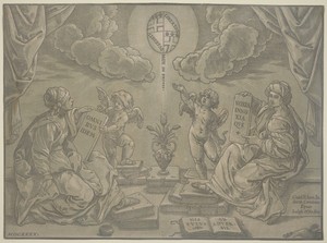 Thesis by Bartolommeo Coriolano, created 1640, in chiaroscuro woodcut printed in green and black. Download this artwork as a high-resolution wallpaper for deskt — Bartolommeo Coriolano Wallpaper