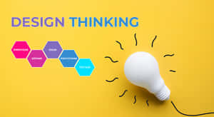 Glödlampa och designtänkprocessdiagram på gul bakgrund — Tänkande bakgrund Bakgrundsbilder