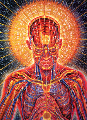 A glowing human figure with neural networks and a script halo. — Third Eye Picture