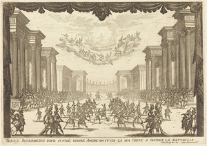 Third Intermezzo by Jacques Callot, created 1617, in etching on laid paper [restrike]. Download this artwork as a high-resolution wallpaper for desktop, tablet, — Art Picture