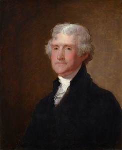 Thomas Jefferson by Gilbert Stuart, created c. 1821, in oil on wood. Download this artwork as a high-resolution wallpaper for desktop, tablet, or mobile. — Gilbert Stuart Wallpaper