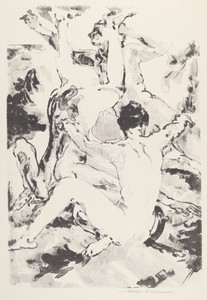 Three Acrobats by Arthur B. Davies, created 1919-1920, in lithograph with lithotint in black on wove paper. Download this artwork as a high-resolution wallpaper — Arthur B. Davies Wallpaper